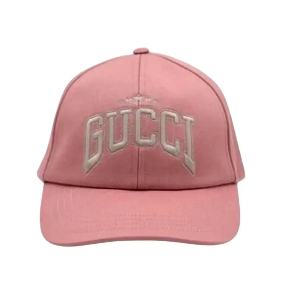Gucci White Logo Embroidered Pink Cotton Baseball Cap Hat Size L AUTHENTIC New